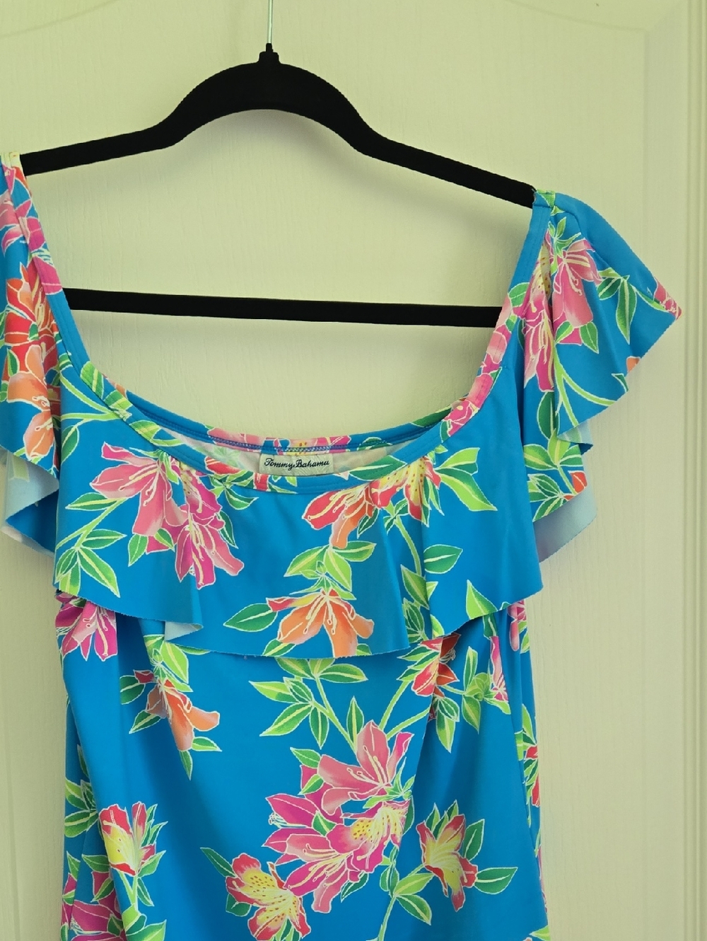 Tommy Bahama Turquoise Floral Off-Shoulder Ruffle Blouse